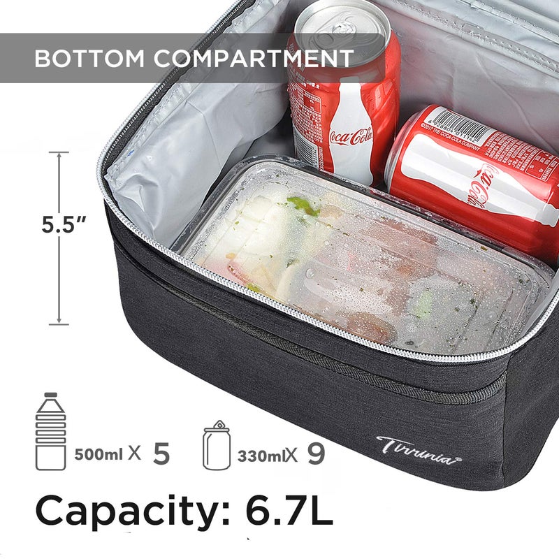 Tirrinia Insulated Lunch Bag  Leakproof Thermal Bento Lunch Box Tote for Women  Men  Adults Work Office Cooler Bag  2 Compartment  Black - Image 3